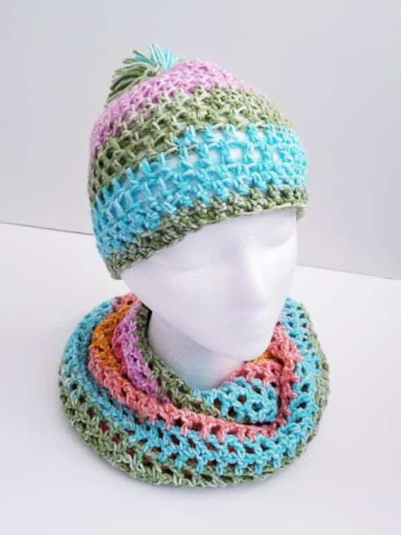 Multi Color Rainbow Crochet Hat & Scarf Set - Handmade - Etsy display picture 3