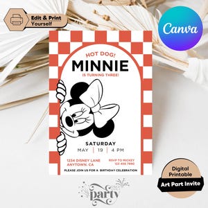 Minnie Mouse Birthday Invitation, Minnie Mouse  Birthday Invitation Template Printable, Minnie Mouse Invitation Digitally Editable in Canva