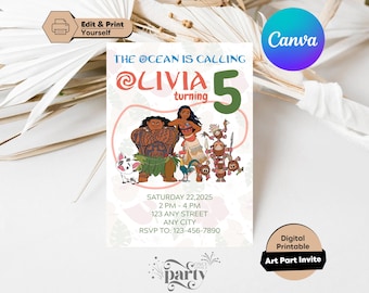 Moana Birthday Invitation: Editable Canva Template (5x7, Digital Download