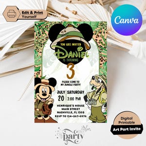 1st Birthday Mickey Mouse Invitation, Mickey Safari Editable Birthday Invitation, Printable Invitation, Mickey Safari 1st birthday Invite