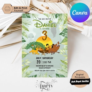 Lion King Digital Invitation, Zoo Party, Simba Editable Invite, Lion King Birthday Invitation, Boy Lion King Invitation, Simba Party
