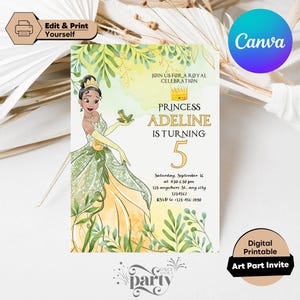 Editable Princess Tiana Birthday Invitation Tiana Birthday Invite Magical Any Age Birthday Girl Princess Party Template Digital Download