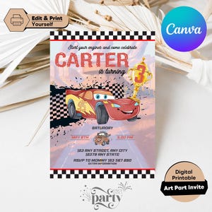 Cars Lightning McQueen Birthday Invitation Template, Lightning Mcqueen Birthday Invitation, Cars Birthday Invitation, Editable McQueen Mater