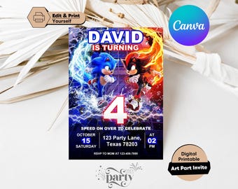 Sonic the Hedgehog Birthday Invitation: Shadow Theme, Editable Template (Digital Download)