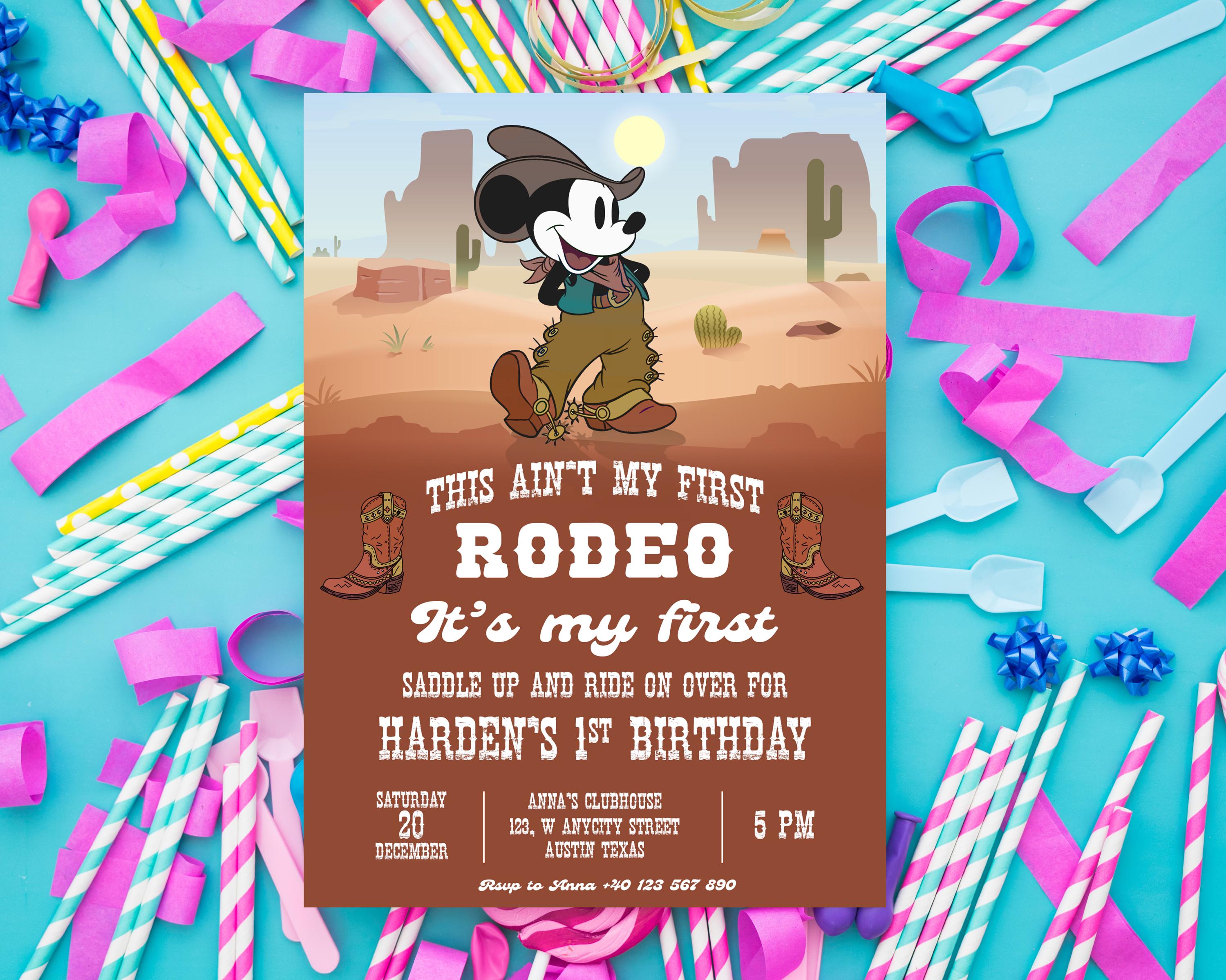 Mickey Mouse Rodeo Birthday Invitation, Western Cowboy Theme (digital ...