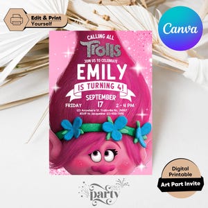 Trolls invitation, Trolls Birthday Invite Printable, Trolls Craziest Party Birthday Invitation, Digital Trolls Party Editable Template Canva