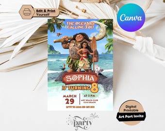 Baby Moana Birthday Invitation: Editable Canva Template (5x7, Digital Download)