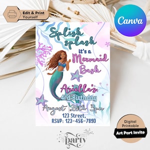 Invitación de cumpleaños de sirena editable Fiesta de cumpleaños de sirena bajo el mar Invitación de la Sirenita Fiesta de cumpleaños de sirena caprichosa