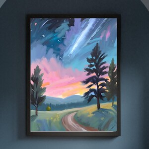 Sternennacht Landschaftsbild/Druckbare Digitale Datei/Öl Gemälde Landschaftsbild Abstrakt/Vintage Poster Sternenhimmel/Naturbild Kunstdruck