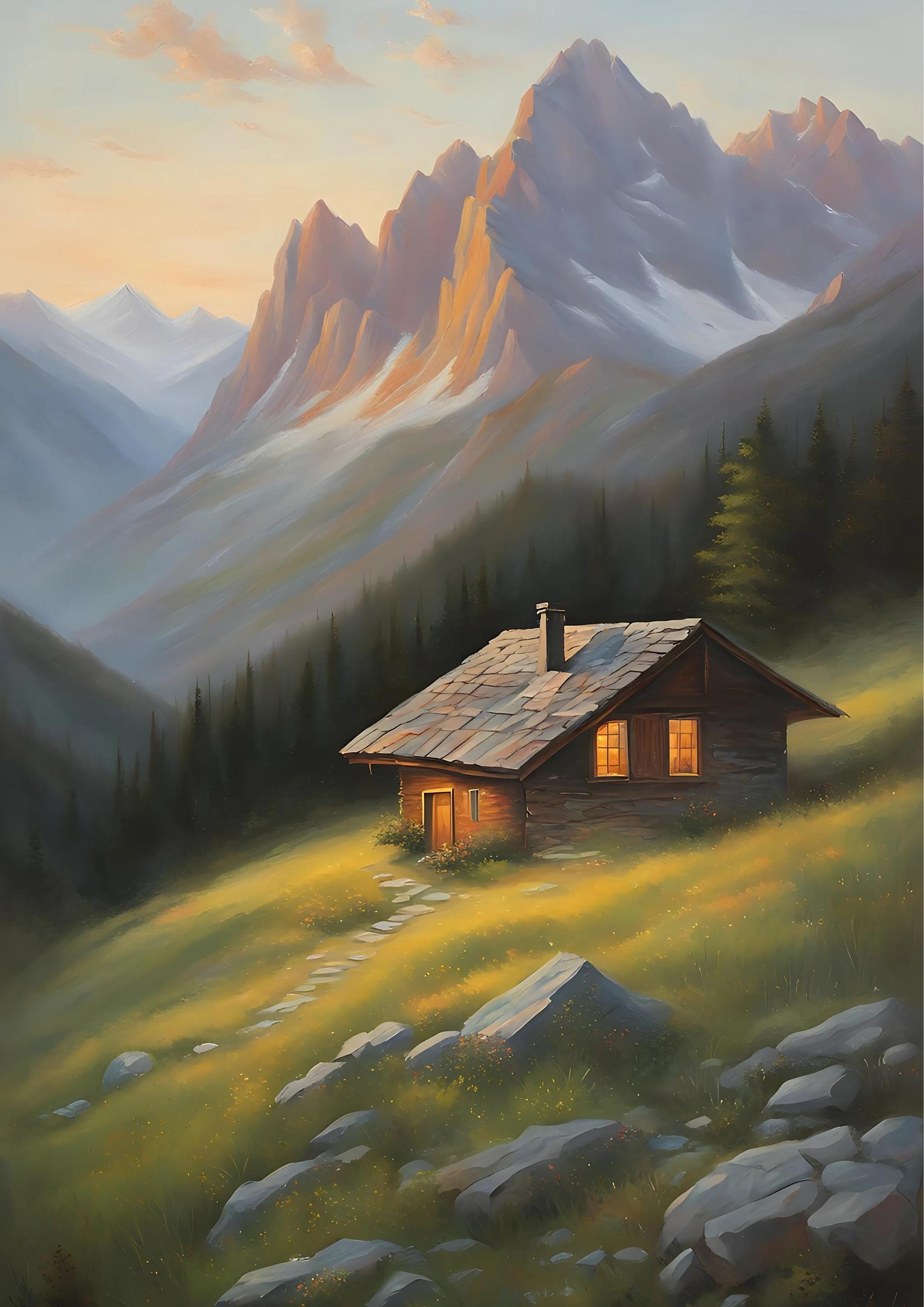 y*e様 風景画 水彩画 山と小屋 y*e様 風景画 水彩画 山と小屋 y*e様