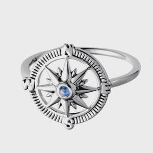 Anillo de brújula con luz guía / Piedra lunar arcoíris de plata esterlina / Joyería espiritual bohemia oxidada para ella