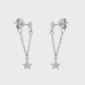 Sterling Silver Star Chain Earrings: Dainty Celestial Dangle