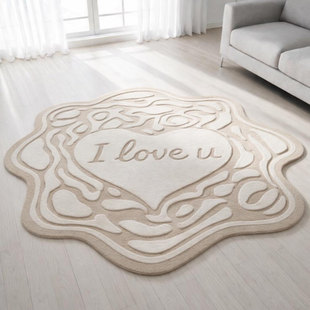 Heart Rug Cartoon Hand Tufted Wool Heart Rug | 'I Love You' Design - Etsy