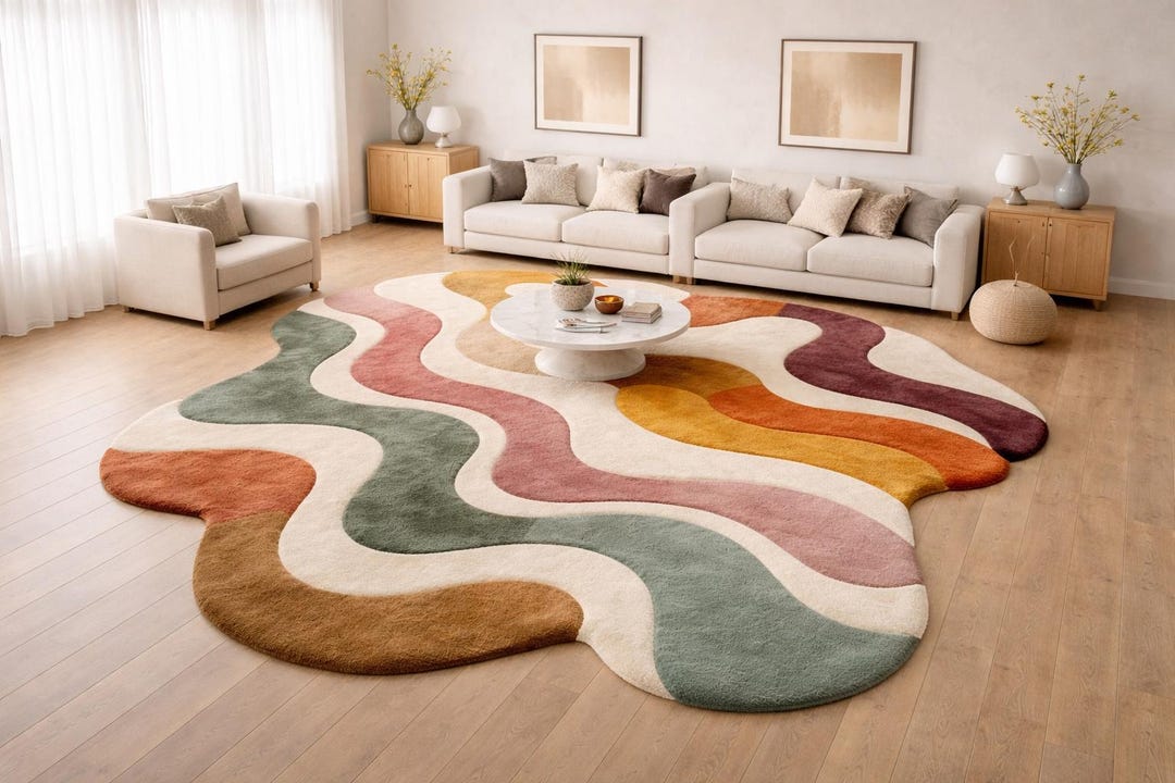 Hand Tufted Wool Area Rug | Abstract Multicolor Irregular Shape - Etsy