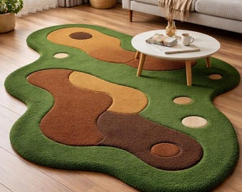 Hand Tufted Wool Blend Abstract Organic Shape Area Rug – Modern Designer Carpet