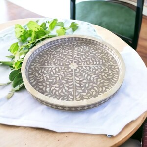 Round Bone Inlay Tray | Decorative Tray | Round Bone Tray | Bone Inlay Serving Tray Bone Inlay Round Tray Round Inlay Tray Bone Furniture
