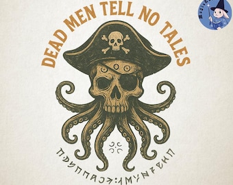 Pirate Skull Octopus Halloween PNG – "Dead Men Tell No Tales" Vintage Tattoo Style Graphic