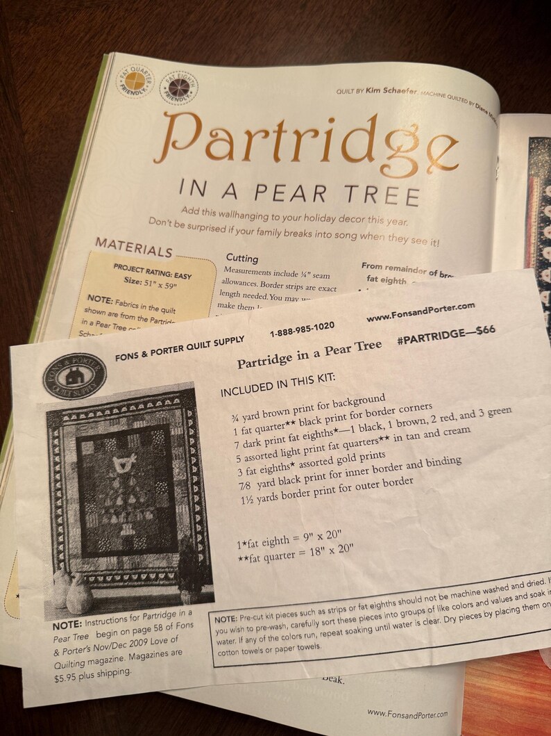Christmas Quilt Wall Hanging Kit, Partridge in a Pear Tree. - Etsy