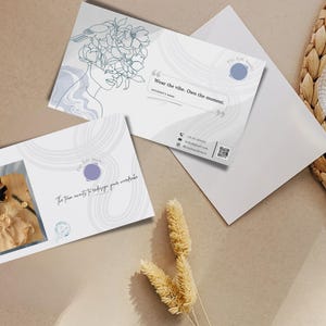 Modelo de Cartão de Visita Digital Editável | Estilo Cartão Postal | Modelo Canva para Boutique de Moda e Estilistas