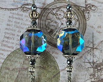 Purple & Blue Dangle Drop Glass Crystal Earrings