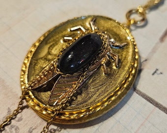 Cicada Mood Stone Gold  2 Picture Locket Pendant Keepsake Jewelry Necklace