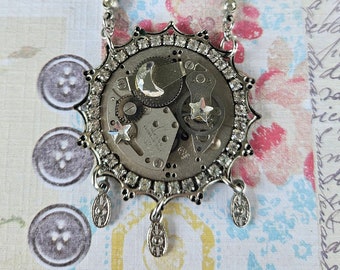 Steampunk Galaxy Stars & Moon Swarovski Glass Necklace Pendant