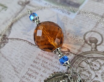 Vintage Orange & Blue Bead Charm Pendant Necklace Jewelry