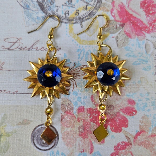 Complimentary Colors Blue & Yellow Dangle Drop Earrings Jewelry