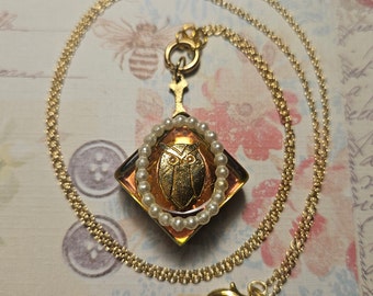 Rainbow Glass Cute Owl Emblem Cameo Jewelry Necklace