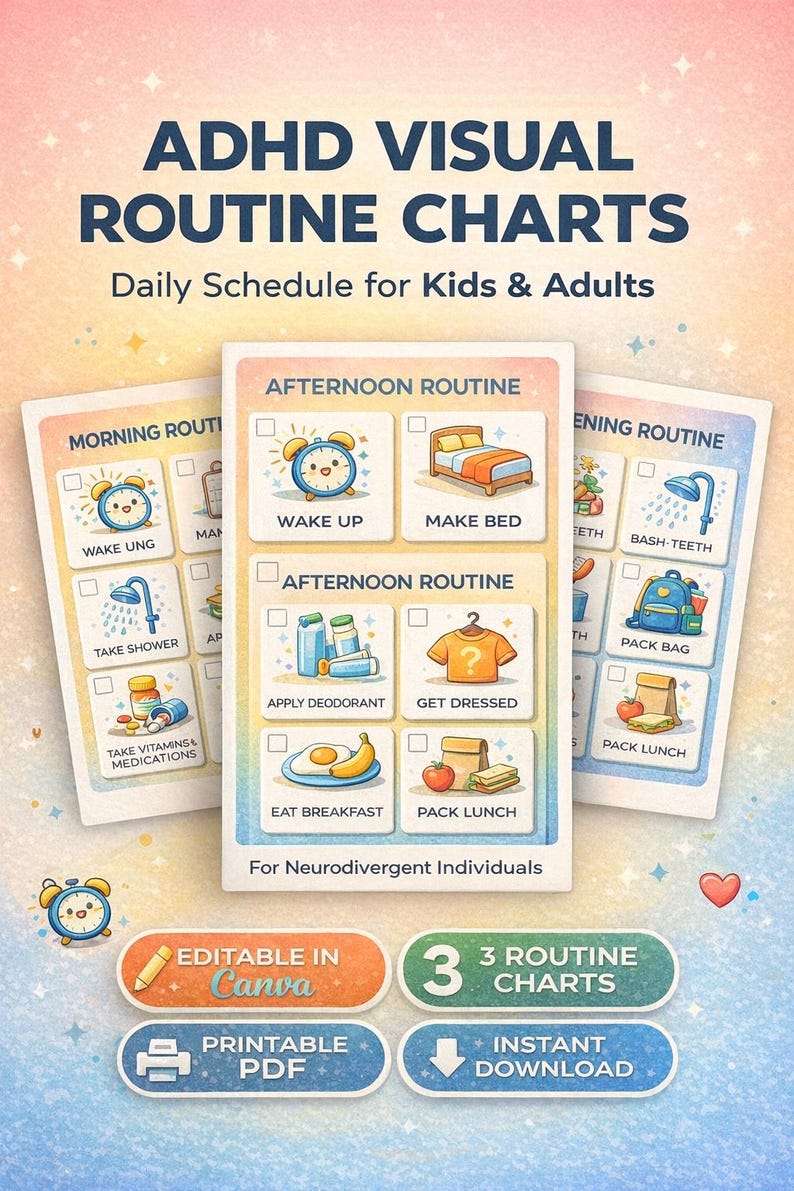 Visual Schedule ADHD Routine Chart Kids Adults | Daily Planner Autism ...