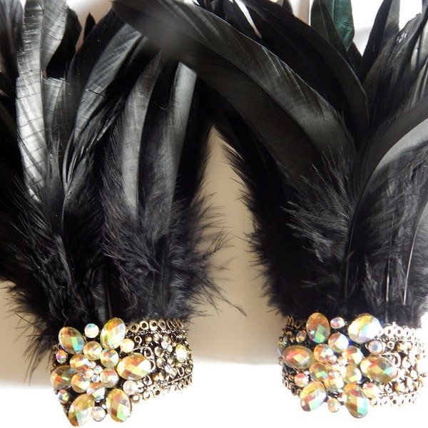 Egyptian Black Feather gold Cuffs Wrist Bracelet Adult Unisex Raven Wings One Size