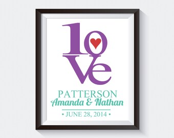 Love Wall Art. Love Art Print. Modern Wedding Art, Anniversary, Engagement Announcement Wall Art. 8x10 Custom Love Wall Print Poster