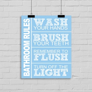 Bathroom Rules Wall Art, Wash Your Hands, Brush Your Teeth, Remember to Flush, Turn Off the Light Custom Wall Print, Bathroom Digital File image 3