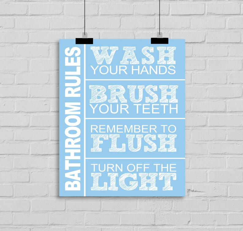 Bathroom Rules Wall Art, Wash Your Hands, Brush Your Teeth, Remember to Flush, Turn Off the Light Custom Wall Print, Bathroom Digital File image 3