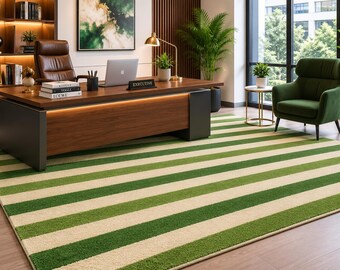Tappeto in lana a righe verdi fatto a mano – Tappeto moderno neozelandese trapuntato