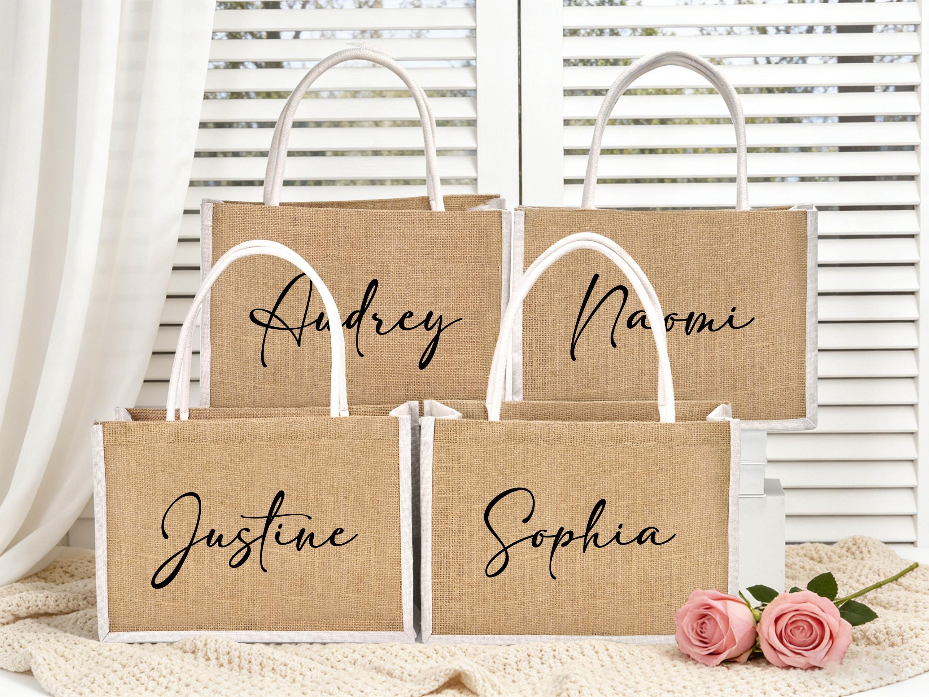 Personalized Bridesmaid Gift Bag Custom Burlap Bag Beach Tote Bag Jute ...