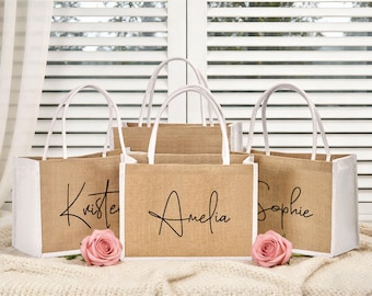 Personalized Burlap Bags Bridesmaid Gifts Bag Custom Name Jute Bag Monogram Beach Tote Bag Bachelorette Party Wedding Favors Gift for Her