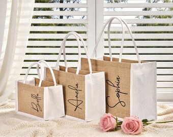 Personalized Bridesmaid Gift Bag Custom Burlap Bag Beach Tote Bag Jute Beach Bag Bachelorette Party Bridesmaid Proposal Bridal Party Gift
