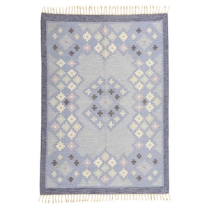Pastel Blue Medallion Kilim Rug: Handwoven Wool Scandinavian Style