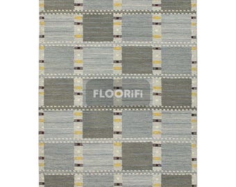 Swedish Scandinavian Rollakan Design | Flatweave Wool Carpet | Geometric Modern Boho Area Rug