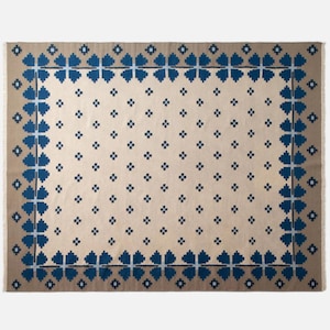 Marta Mass Scandinavian Wool Rug – Handwoven Flatweave in Blue & Beige, Minimal Nordic Design, Custom Sizes Available – FLOORIFI