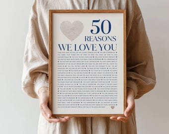 Verjaardagsposter Gifr voor papa, redenen waarom we van je houden afdrukken, gedenkwaardige aandenken voor moeders verjaardag, cadeau voor 50-jarige man