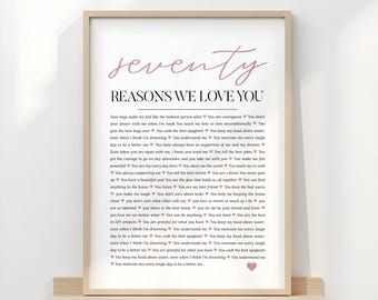 Seventy Reasons We Love You Personalized Poster for Birthday Gift, Milestone Bday Celebration, 70th Family Present for Grandma or Grandpa