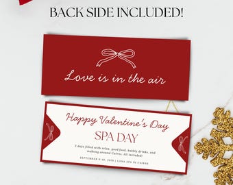 Editable Valentine's Day Gift Voucher Template, Cute Small Bows Handwritten, Birthday Coupon, Red Classic Love Gift