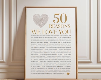 50 Reasons We Love You - Poster Print Gifr for Dad, Memorable Keepsake for Mom's Birthday Celebration, Gift for 50 Year Old Man