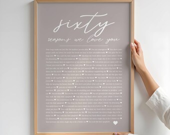 60 Reasons We Love You Poster: Custom Milestone Birthday Gift (Digital File), Printable Poster for Birthday or Anniversary