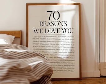 Regalo para papá por su 70 cumpleaños, lindo póster personalizado con las razones por las que te amamos: Cumpleaños importante de mamá, póster con las razones por las que te amamos, listo en 24 horas.