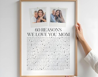60th Birthday Gift for Mom, Mother's Day Gift from Kids, Personalized Poster with Photos for 60th Party,  Birthday Gift for Mother