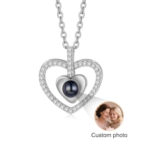 Custom Photo Projection Necklace – Personalized White Gold Plated Pendant – Hidden Image Jewelry Gift