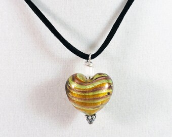 Pretty Gold and Purple Venetian Glass Heart Necklace